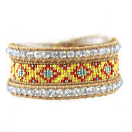 Bracelet Ethnique Edyna en Cuir et Métal Rhodié avec Perles de Miyuki