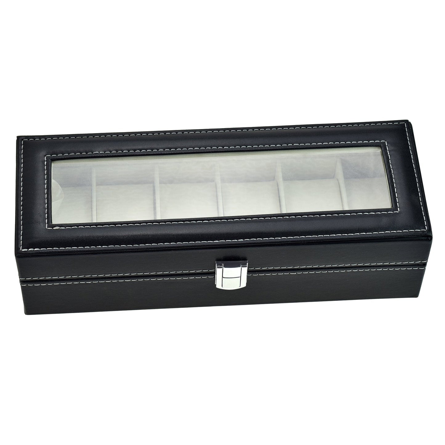 Boîte à montres en cuir avec couvercle en plexiglass - 6 emplacements élégants