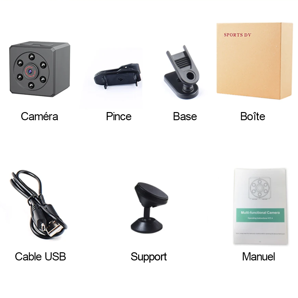 Caméra espion compacte SQ16 HD avec enregistrement audio et détection de mouvement