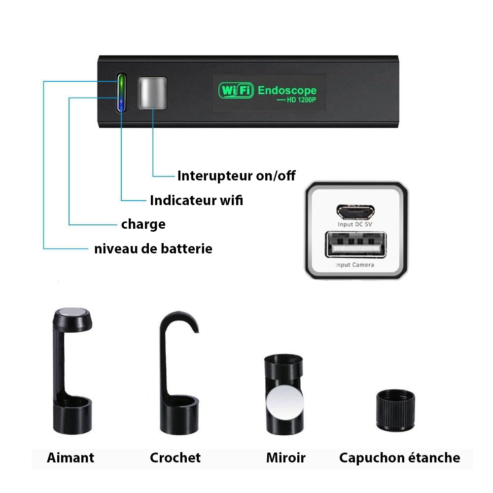Caméra WiFi HD Endoscopique pour Inspections Faciles