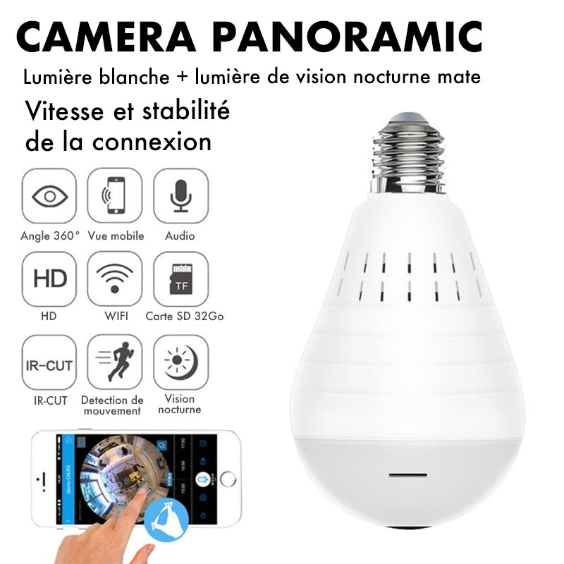 Ampoule espionne avec caméra panoramique 360° HD