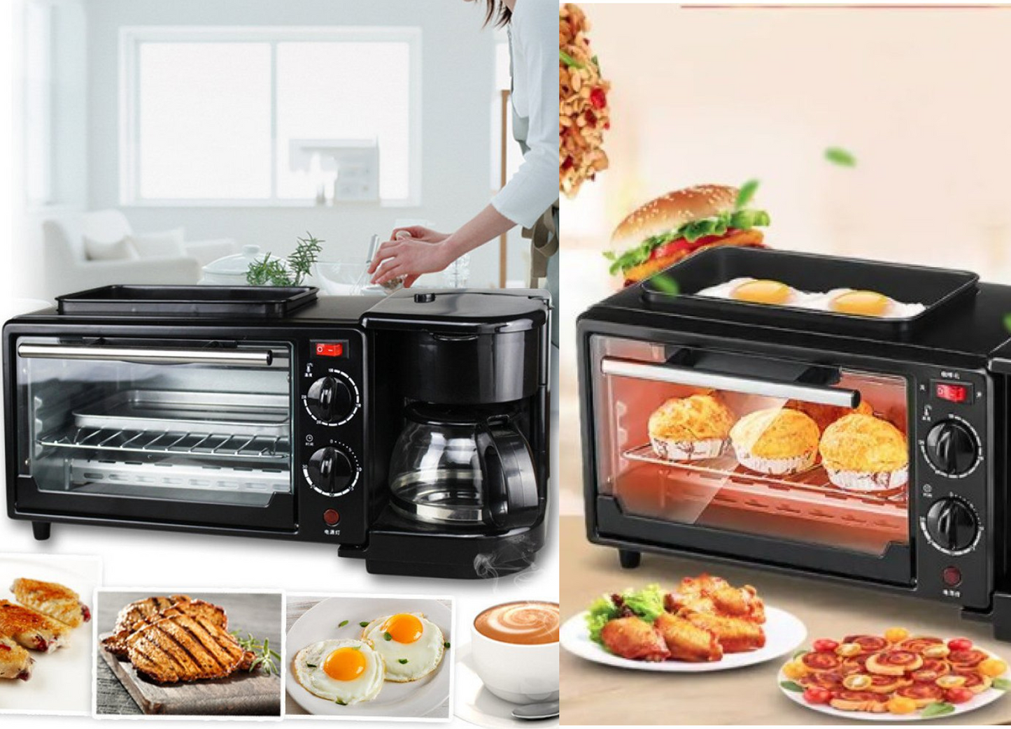 Station de Petit-Déjeuner 3 en 1: Grill, Grille-pain & Cafetière