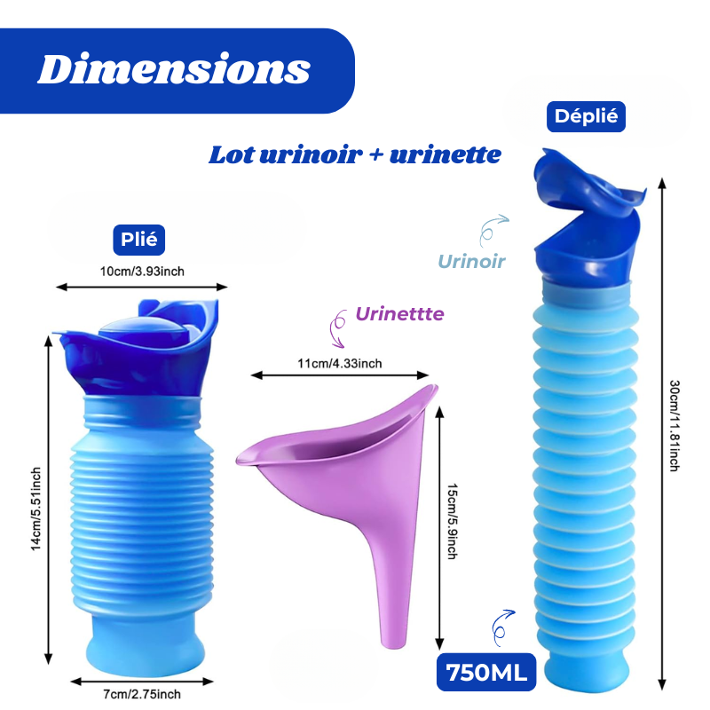 Urinoir Portable Rétractable 750ml – Pratique pour Voyager et Camper