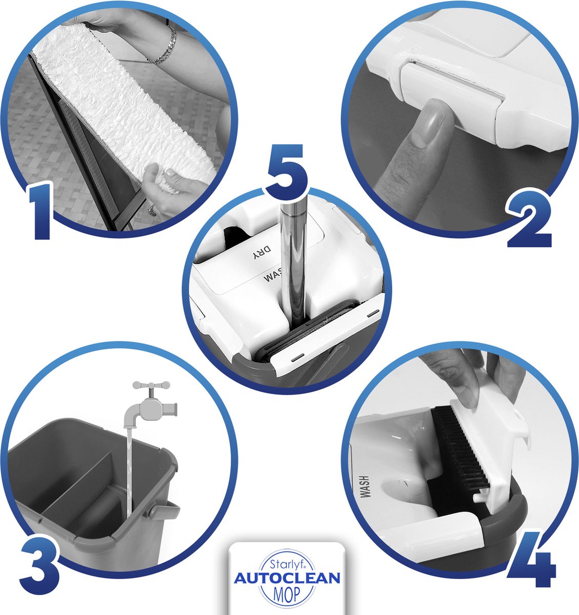 Starlyf Auto Clean Mop - Balai Autonettoyant 2 en 1 avec Tête Rotative 360°