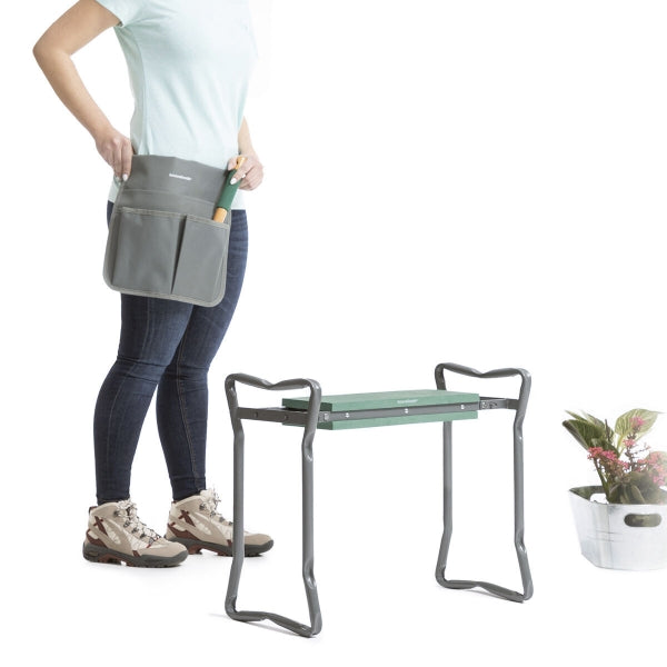 Banc de jardin pliable 3 en 1 avec sac à outils intégré