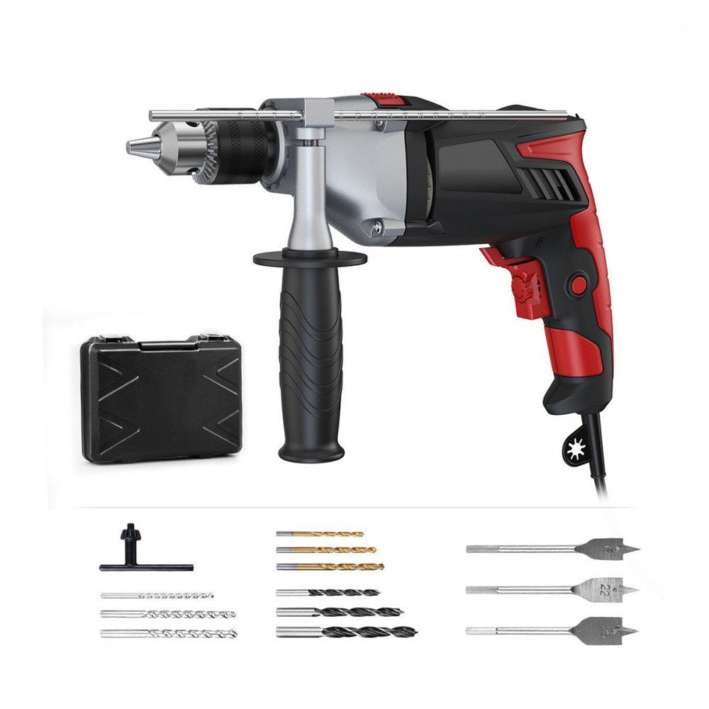 Perceuse à percussion Meterk avec marteau intégré et accessoires inclus