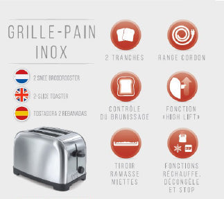 Grille-pain inox 850W : Performance et élégance au petit-déjeuner!