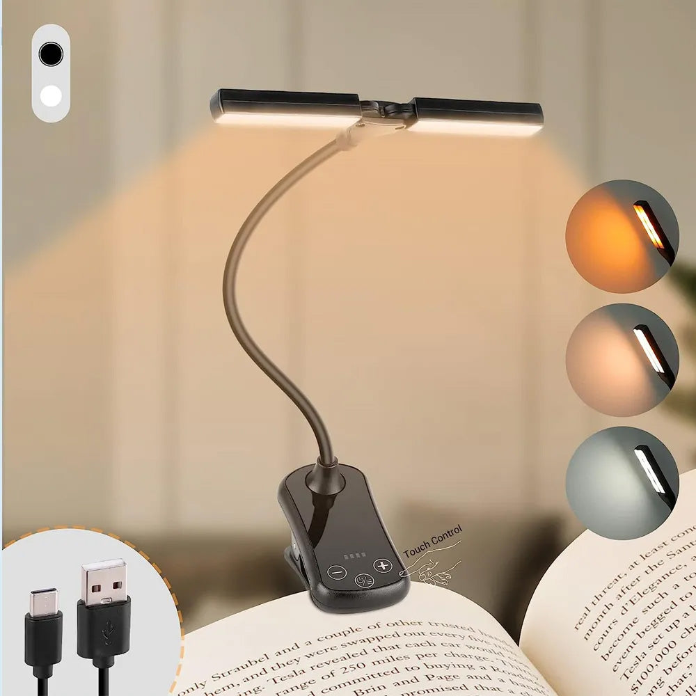 Lampe de lecture portable à double tête avec 14 LED rechargeable USB