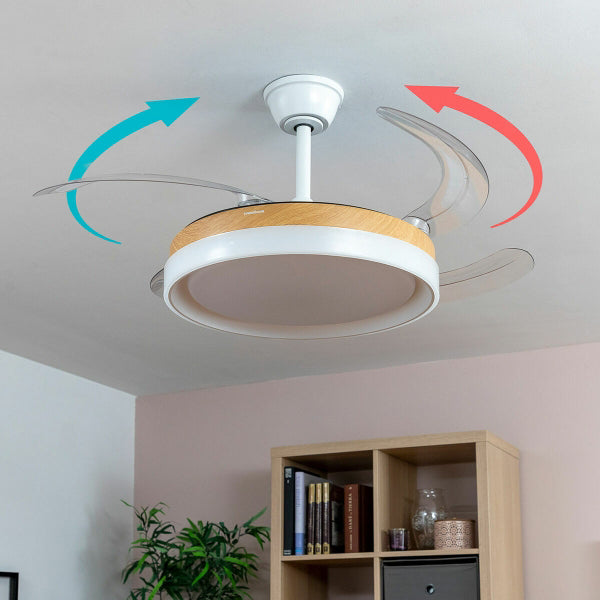 Ventilateur de plafond moderne avec éclairage LED et pales rétractables