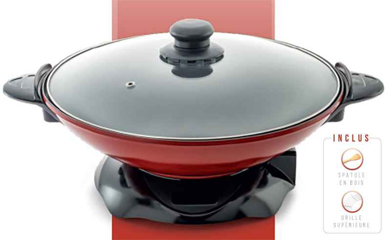 Wok Rouge Puissant 1500W - Cuisine Saine et Savoureuse