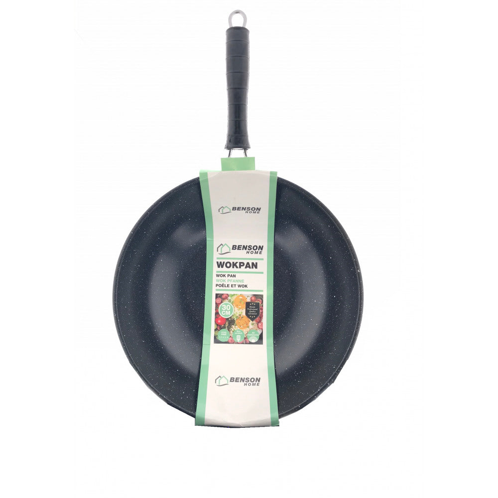 Poêle Wok 30 cm avec Revêtement Anti-Adhésif en Marbre