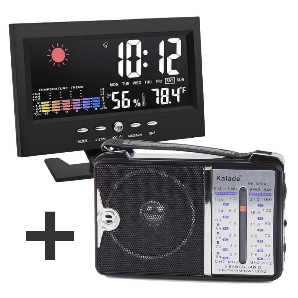 Horloge Météo Colorée avec Radio Rétro Portable FM/AM
