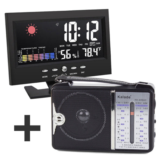 Horloge Météo Colorée avec Radio Rétro Portable FM/AM