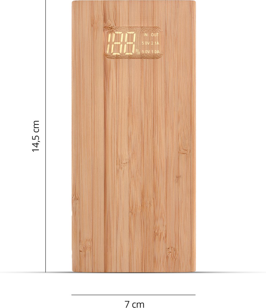 Chargeur rapide en bambou avec écran LED - 10 000 mAh