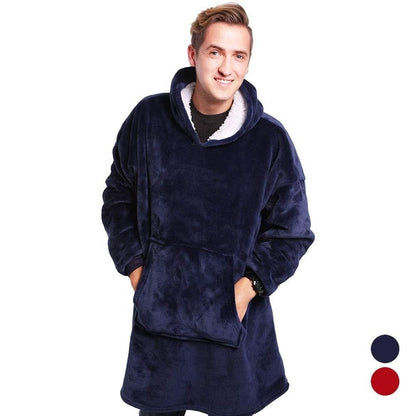 Sweat-Plaid Polaire Oversized avec Capuche et Poche en Peluche