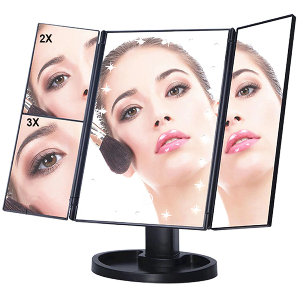 Miroir LED 3x avec rétroéclairage et design compact pour un maquillage impeccable