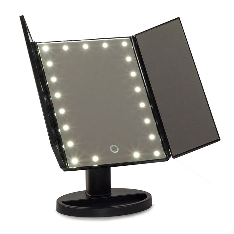 Miroir LED 3x avec rétroéclairage et design compact pour un maquillage impeccable