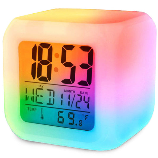 Réveil LCD Caméléon avec Thermomètre et Mélodies Apaisantes