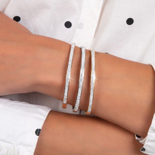 Trio de Bracelets en Acier Inoxydable Plaqué Argent avec Cristaux Scintillants