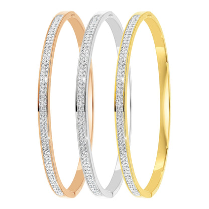 Trio de Bracelets en Acier Inoxydable Plaqué Argent avec Cristaux Scintillants