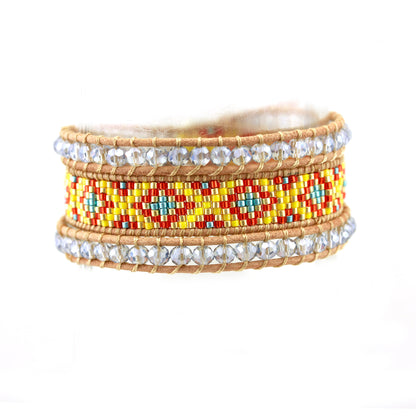 Bracelet Ethnique Edyna en Cuir et Métal Rhodié avec Perles de Miyuki