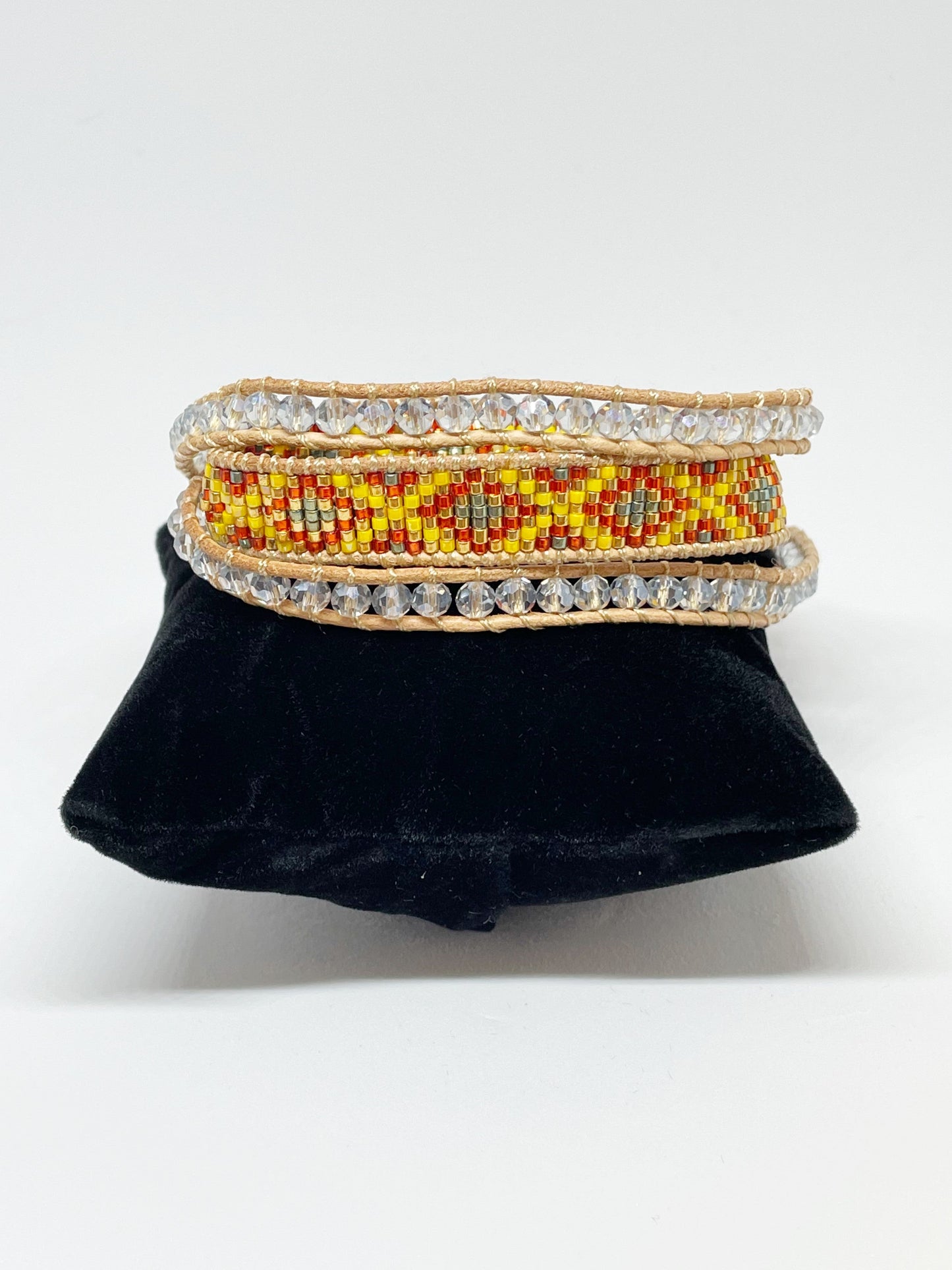 Bracelet Ethnique Edyna en Cuir et Métal Rhodié avec Perles de Miyuki