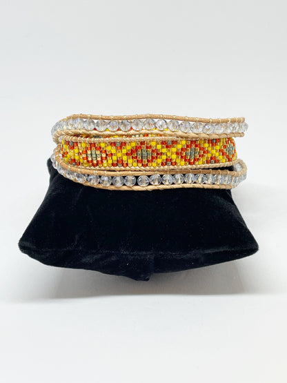 Bracelet Ethnique Edyna en Cuir et Métal Rhodié avec Perles de Miyuki