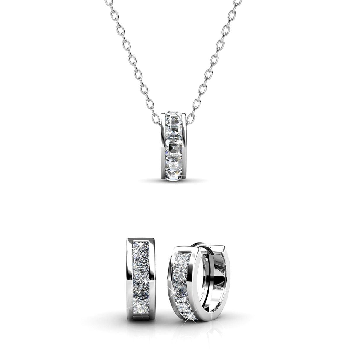 Ensemble Parure Square Hoop avec Cristaux Autrichiens - Élégance Moderne