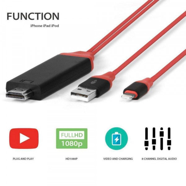 Câble HDMI Convertisseur Audio et Vidéo pour iPhone et iPad – 2m