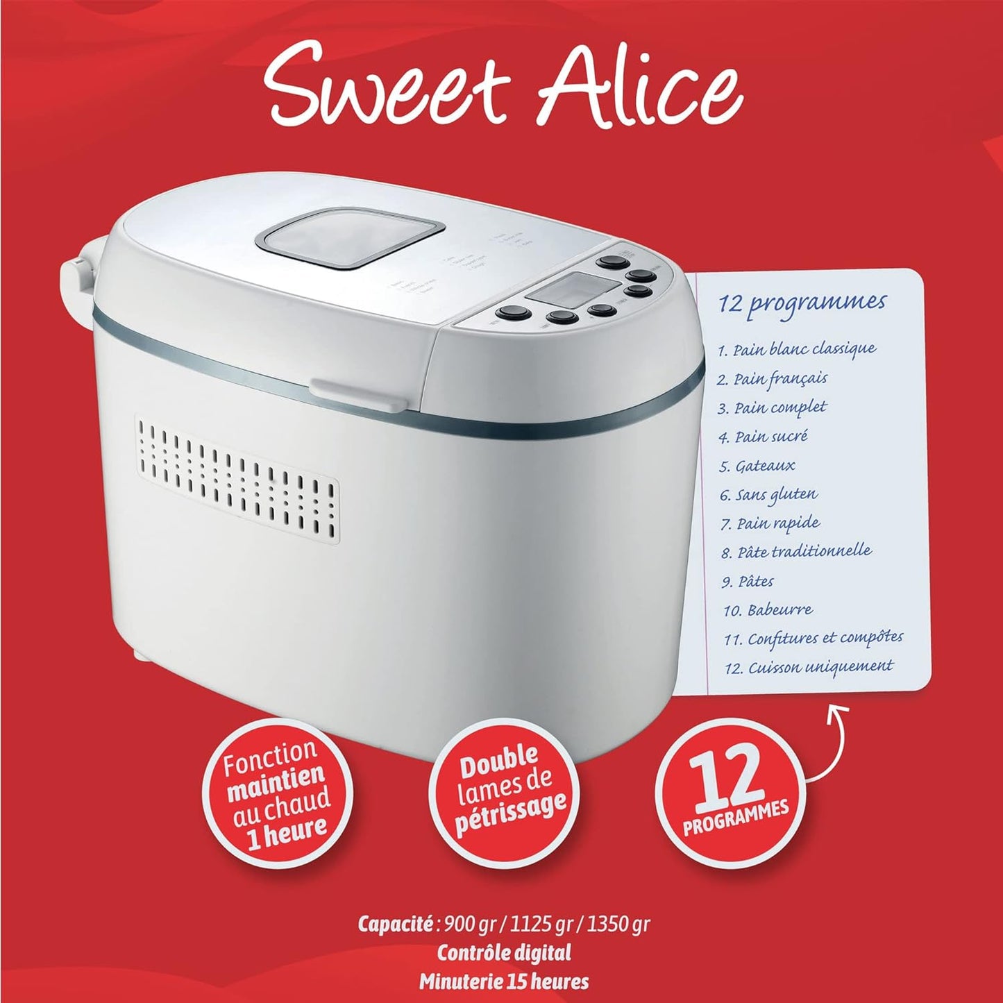 Machine à Pain Puissante 1.35kg avec Minuterie Numérique et 12 Programmes