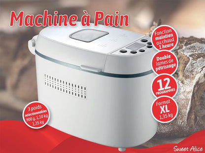 Machine à Pain Puissante 1.35kg avec Minuterie Numérique et 12 Programmes
