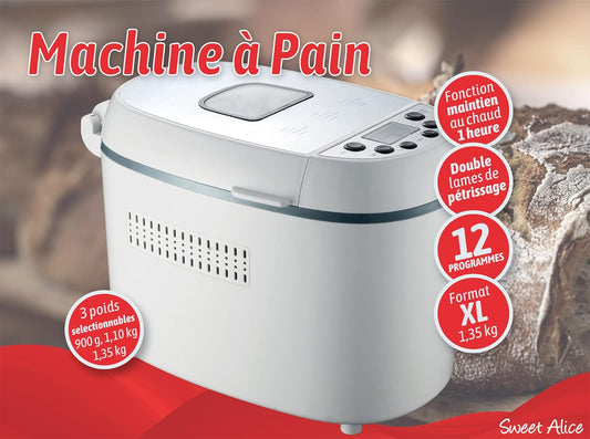 Machine à Pain Puissante 1.35kg avec Minuterie Numérique et 12 Programmes