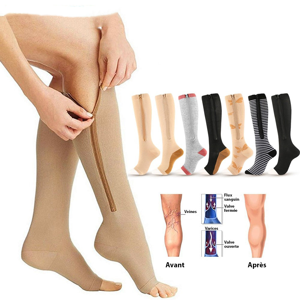 Lot de 2 chaussettes de compression avec fermeture éclair pour un confort optimal