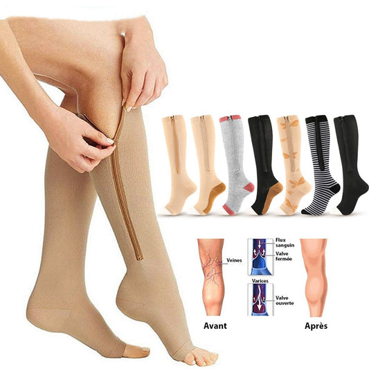 Lot de 2 chaussettes de compression avec fermeture éclair pour un confort optimal