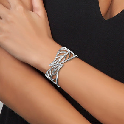 Bracelet Élégant en Acier Inoxydable avec Cristaux Bohèmes et Feuille Chic