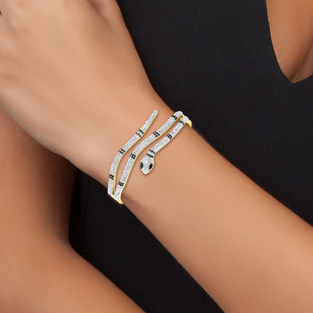 Bracelet serpent en acier rhodié argenté avec cristaux de Bohème