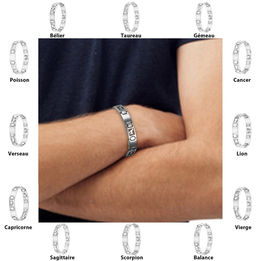 Bracelet Signe du Zodiaque en acier inoxydable pour homme