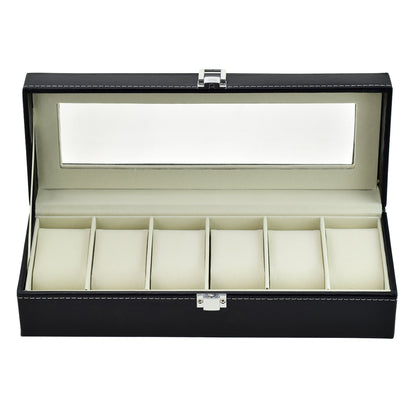 Boîte à montres en cuir avec couvercle en plexiglass - 6 emplacements élégants