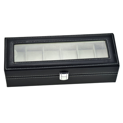 Boîte à montres en cuir avec couvercle en plexiglass - 6 emplacements élégants