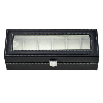 Boîte à montres en cuir avec couvercle en plexiglass - 6 emplacements élégants