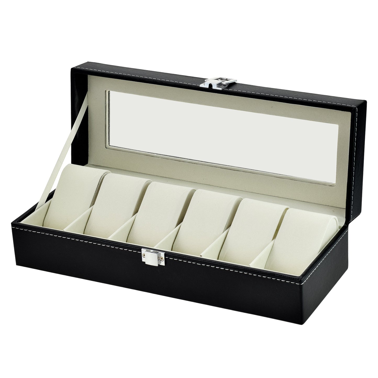 Boîte à montres en cuir avec couvercle en plexiglass - 6 emplacements élégants