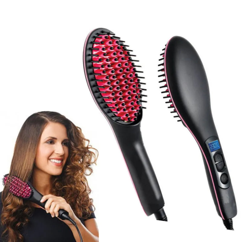 Brosse à Cheveux Lissante LCD Chauffage Rapide, pour un Lissage Parfait en Un Clin d'Œil