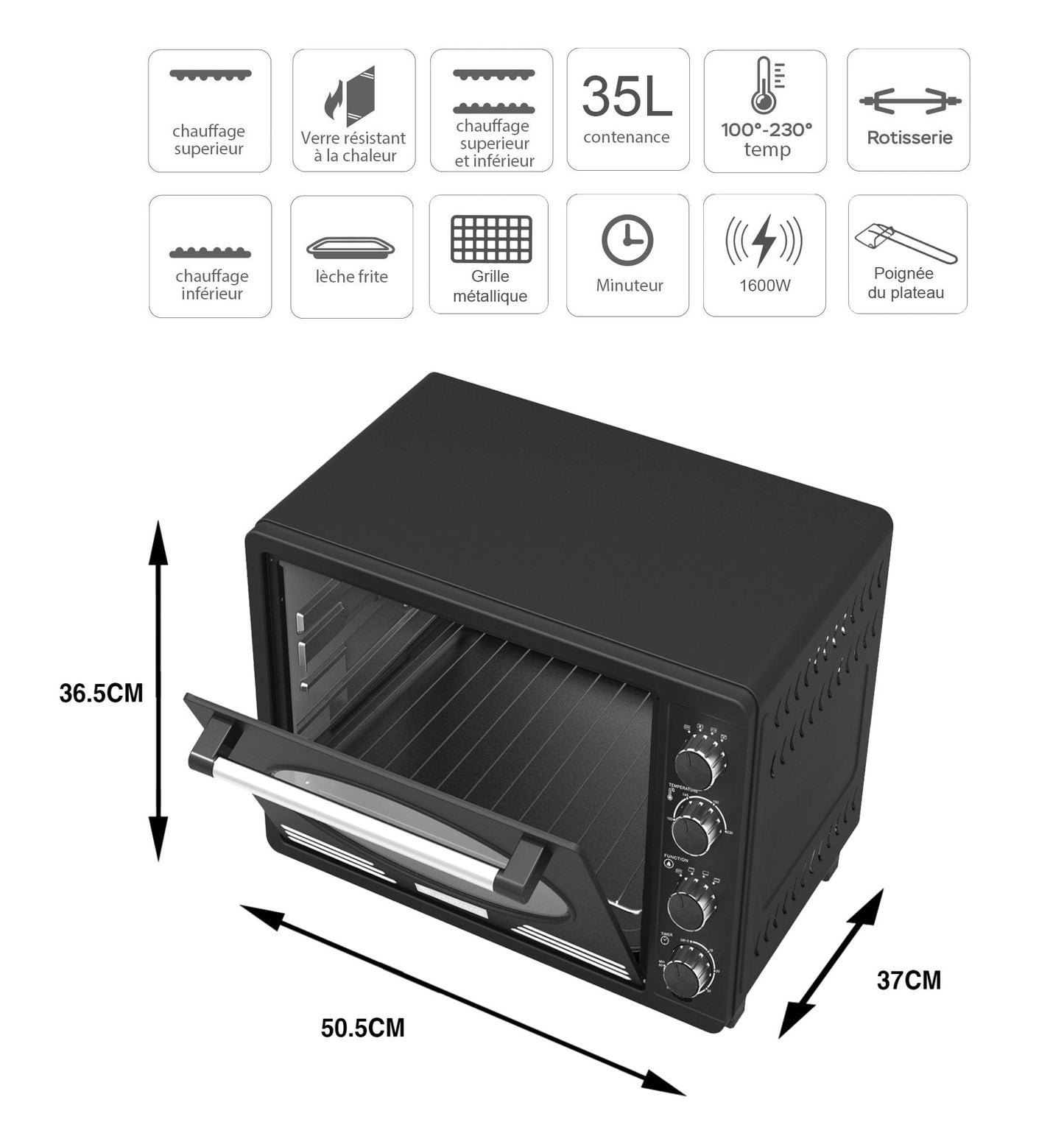 Four Électrique Rétro en Inox 35L – Cuisine Élégante et Performante