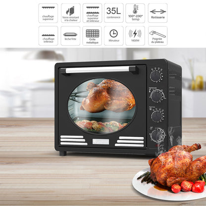 Four Électrique Rétro en Inox 35L – Cuisine Élégante et Performante