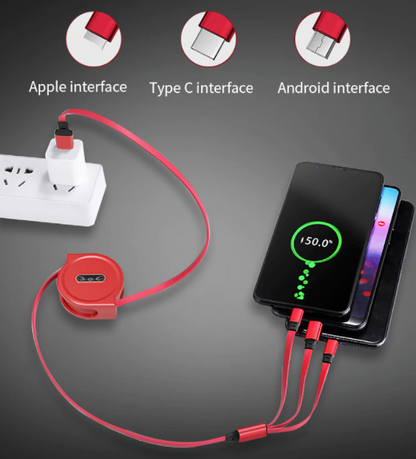 Câble USB Rétractable 3 en 1 - 1 acheté = 1 offert !