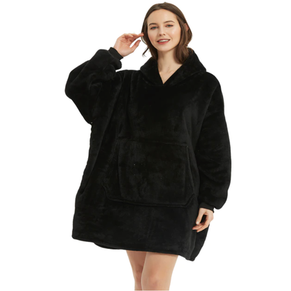 Sweat-Plaid Polaire Oversized avec Capuche et Poche en Peluche