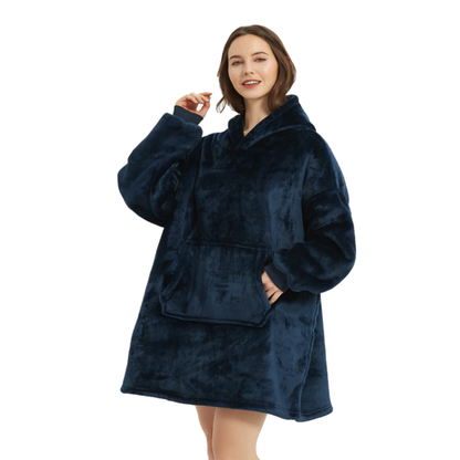 Sweat-Plaid Polaire Oversized avec Capuche et Poche en Peluche