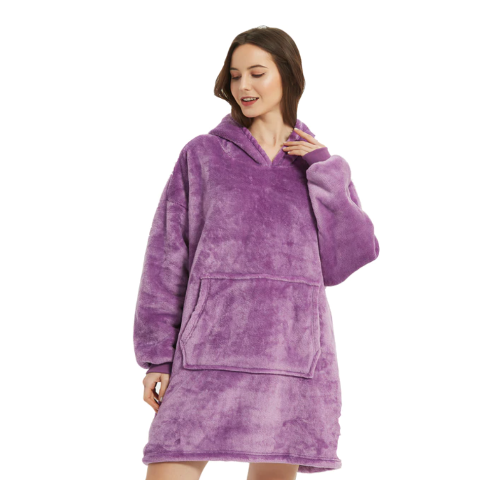 Sweat-Plaid Polaire Oversized avec Capuche et Poche en Peluche