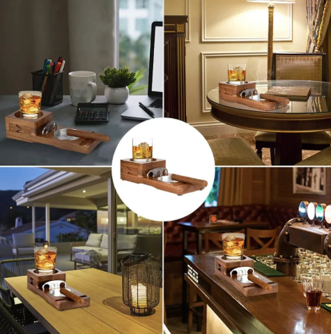 Cendrier à Cigares en Bois avec Dessous de Verre Assorti