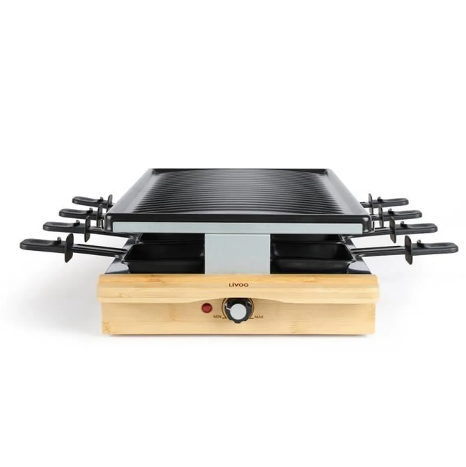 Appareil à raclette 8 personnes en bambou - Soirées gourmandes rassurées !